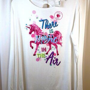 NWT Girls Justice 14/16 Long Sleeve White Top "There IS MAGIC IN THE Air"Unicorn